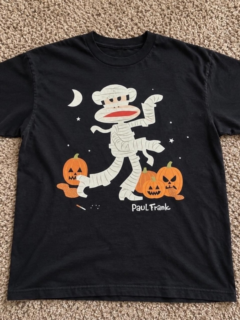 Paul Frank Mummy Julius Monkey Halloween Pumpkins Moon Black T-Shirt